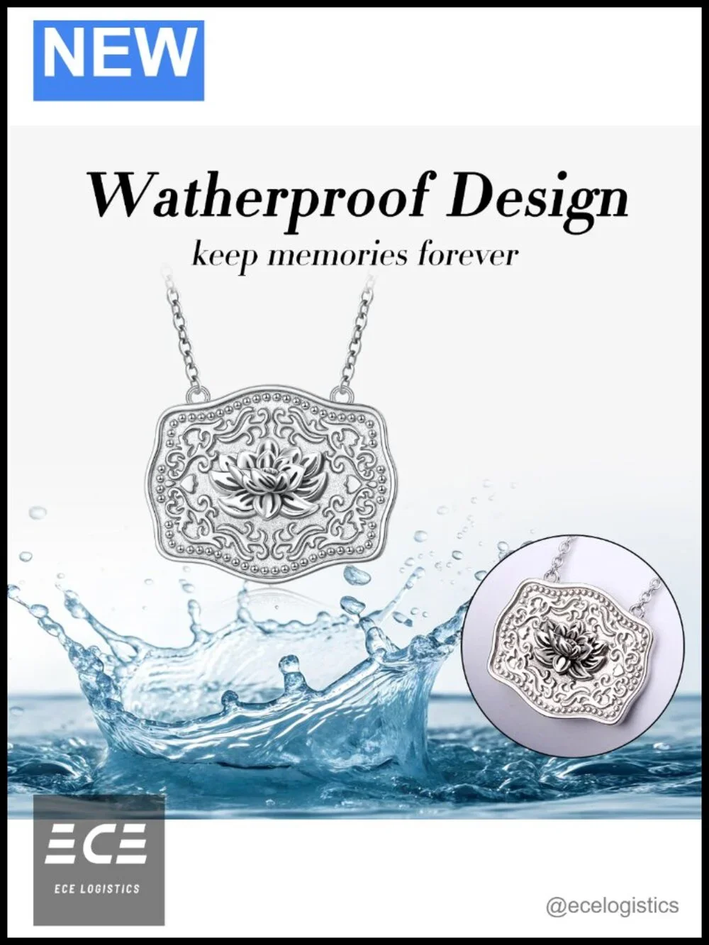 S925 Sterling Silver Lotus Pendant Necklace Adjustable Chain